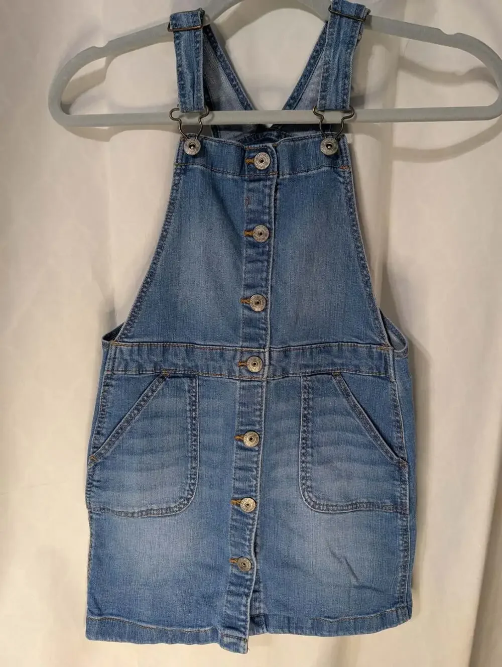 OshKosh B'gosh Girls Blue Denim Button Front Skirt Overalls Dress Size 8